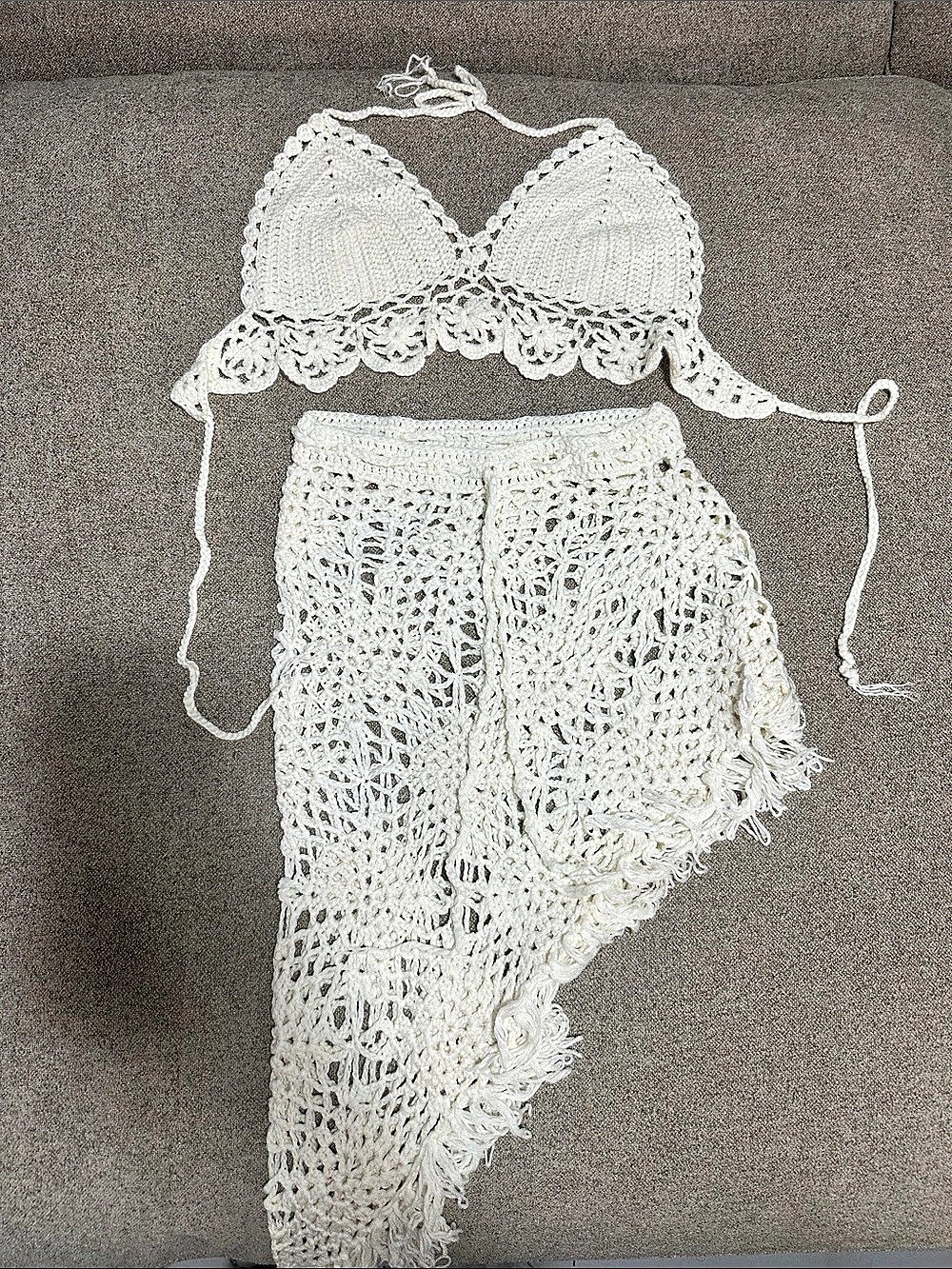 Cream Crochet Bikini Cover-Up Set